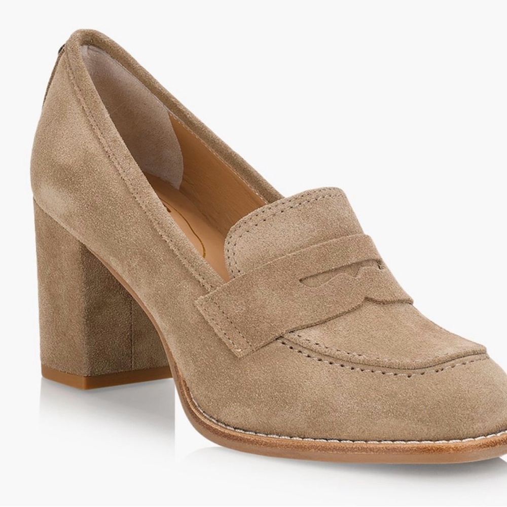 Tan Suede Slip-On with Block Heel